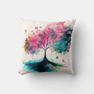 Cojín Decorativo Árbol místico moderno y negrita (azul, rosa, naran