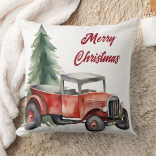 Cojín Decorativo Árbol navideño acuarela y cosecha