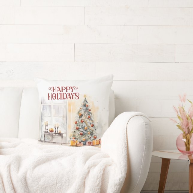 Cojín Decorativo Árbol navideño feliz de vacaciones (Sofá)