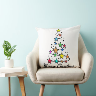 Cojín Decorativo Árbol navideño festivo con estrellas coloridas