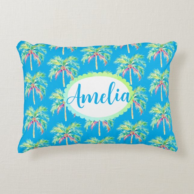 Cojín Decorativo Árbol tropical azul tropical personalizado del Car (Anverso)