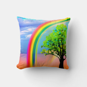 Cojín Decorativo Árbol verde bajo el arcoiris