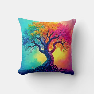 Cojín Decorativo Árbol Vibrante de la Vida: Diseño Raíces de Espera