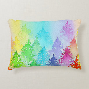 Cojín Decorativo Árboles acuarelas del arcoiris