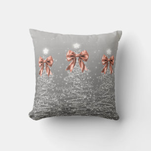 Cojín Decorativo Árboles brillantes de Navidad con lazo de falso or