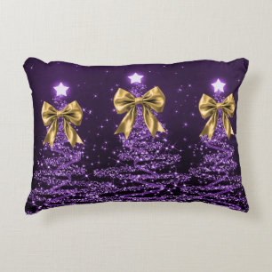 Cojín Decorativo Árboles Brillantes de Navidad con Lazo Dorado Fals