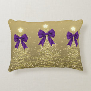 Cojín Decorativo Árboles Brillantes de Navidad Dorados con Lazo Pur