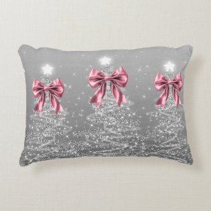 Cojín Decorativo Árboles Brillantes de Navidad Plateados con Lazo F