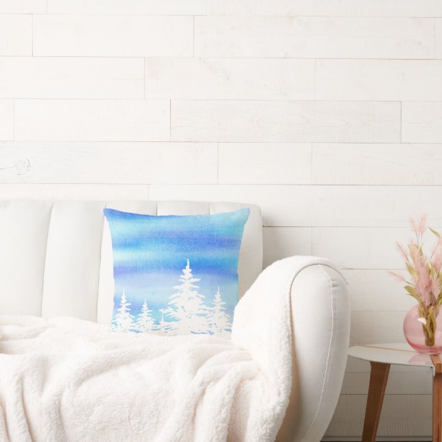 Cojín Decorativo Arboles cubiertos de nieve Agua azul violeta Lavad (Sofá)