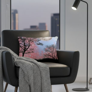 Cojín Decorativo Árboles De Cielo Y Luna De Color Rosa Y Azul