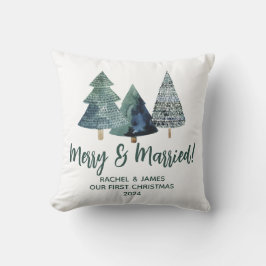Cojín Decorativo Árboles de hoja perenne primer navidad alegre y ca