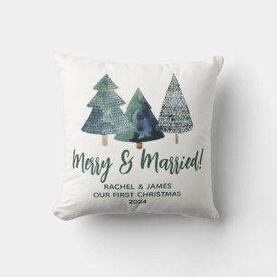 Cojín Decorativo Árboles de hoja perenne primer navidad alegre y ca
