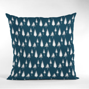 Cojín Decorativo Árboles de invierno azul de la marina