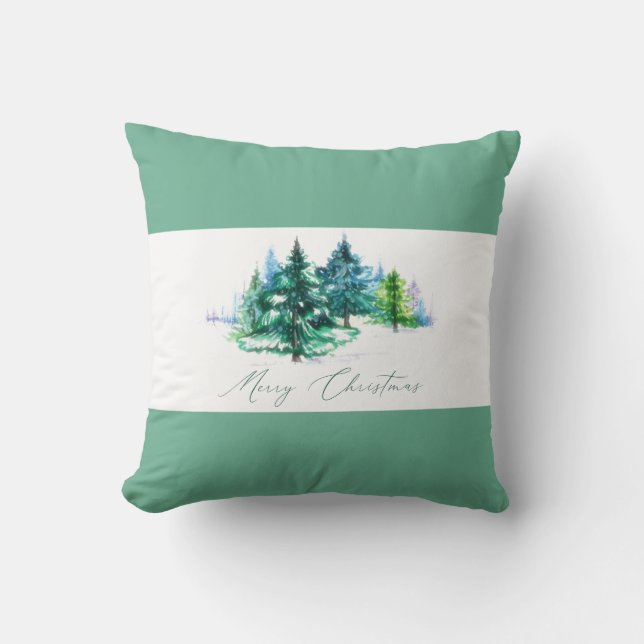 Cojín Decorativo Árboles de invierno Feliz Navidad (Anverso)