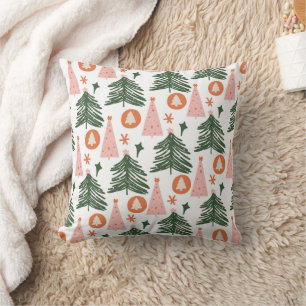 Cojín Decorativo Árboles de Navidad Boho Verde Rosa Naranja Rústico