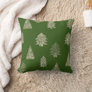 Cojín Decorativo Árboles de Navidad con Brillo Verde Oliva Blanco