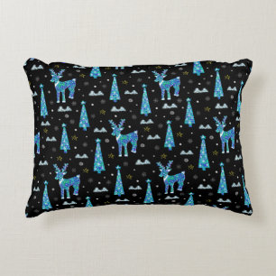 Cojín Decorativo Árboles de Navidad, copos de nieve de renos. Ilumi