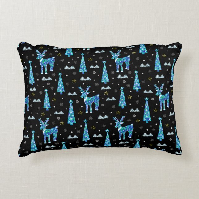 Cojín Decorativo Árboles de Navidad, copos de nieve de renos. Ilumi (Anverso)