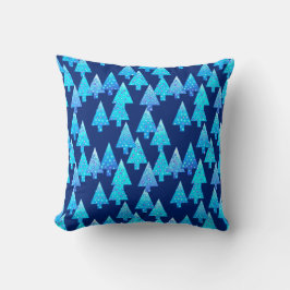 Cojín Decorativo Árboles de Navidad de flores modernas - azul cobal