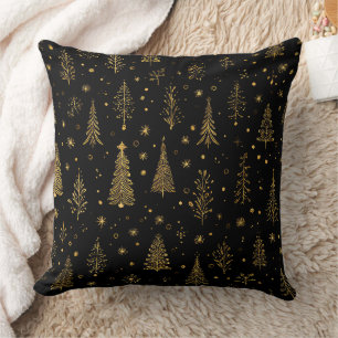 Cojín Decorativo Árboles de Navidad de Oro Negro Elegante Bosque