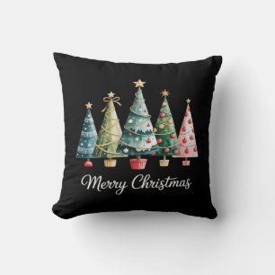 Cojín Decorativo Árboles de Navidad divertidos y alegres con lazo S