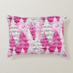 Cojín Decorativo Árboles de Navidad glamour rosa plateado femenino