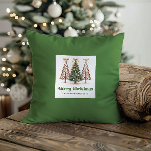 Cojín Decorativo Árboles de Navidad juguetones acuarela nombre pers