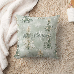 Cojín Decorativo Árboles de Navidad Lazos Dorados Copos de Nieve