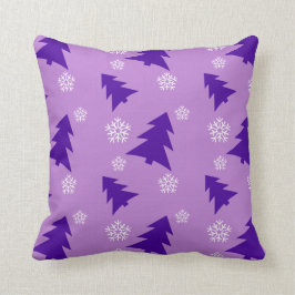 Cojín Decorativo Árboles de navidad púrpuras y copos de nieve