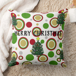 Cojín Decorativo Árboles de Navidad Rojo Verde Plata Oro Geométrico
