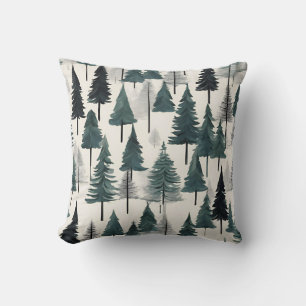 Cojín Decorativo Árboles de Navidad Rústico Verde Gris Negro