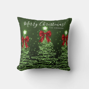 Cojín Decorativo Árboles de Navidad verdes festivos Nombre Rojo