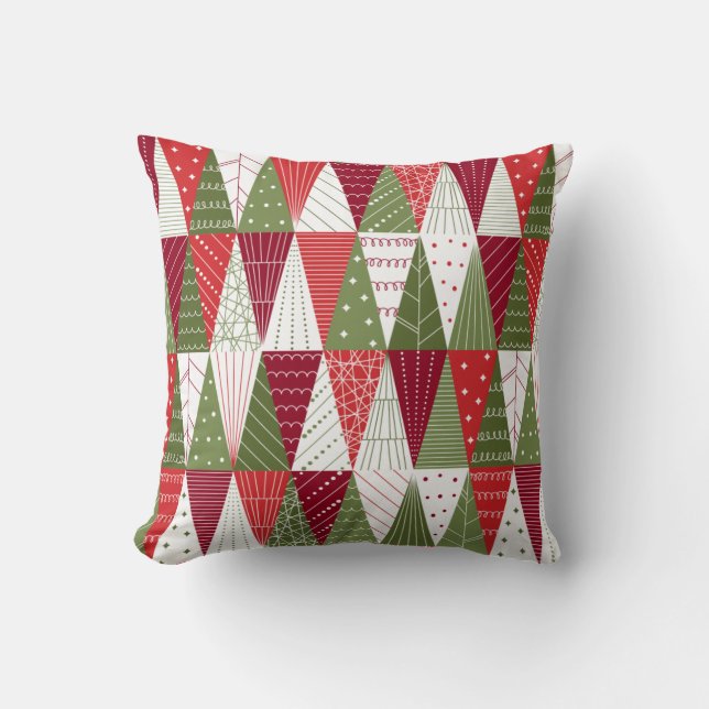 Cojín Decorativo Árboles de Navidad verdes y rojos (Anverso)