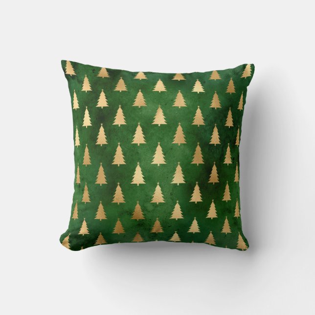 Cojín Decorativo Árboles de oro metálicos en verde (Anverso)