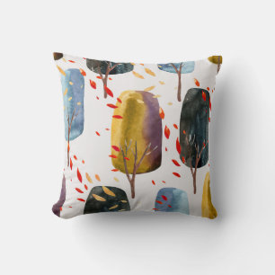 Cojín Decorativo Árboles de otoño: acuarela pintada a mano sin foco