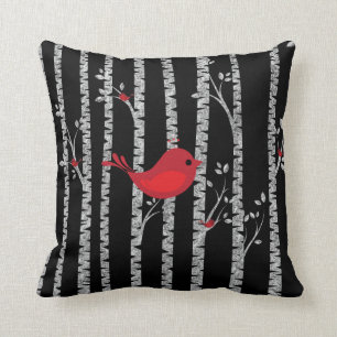Cojín Decorativo Árboles de pájaros negros y blancos con pájaro 
