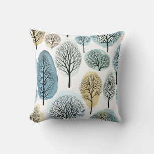 Cojín Decorativo Árboles dibujados a mano, patrón de manchas acuáti