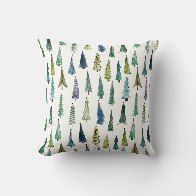 Cojín Decorativo Árboles Evergreen de vacaciones de invierno (Anverso)