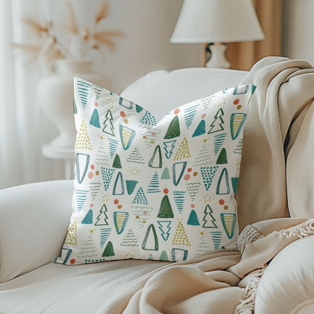 Cojín Decorativo Árboles navideños acuarelas (Watercolor Christmas Trees Reversible Festive Holiday Throw Pillow)