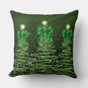 Cojín Decorativo Árboles Navideños Brillantes Verdes con Lazo Falso