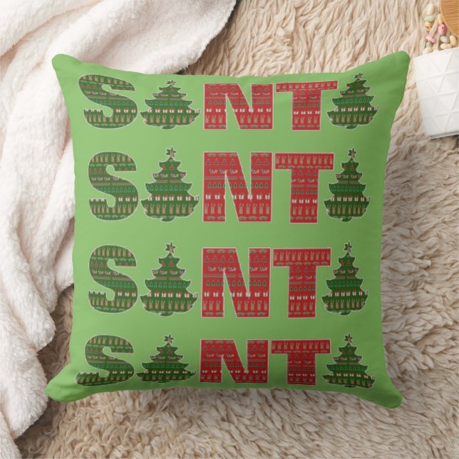 Cojín Decorativo Árboles navideños verdes de Santa Roja (Manta)