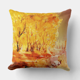 Cojín Decorativo Árboles otoñales Pintura de color de agua hojas de