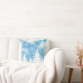 Cojín Decorativo Árboles recubiertos de nieve color azul Verde azul