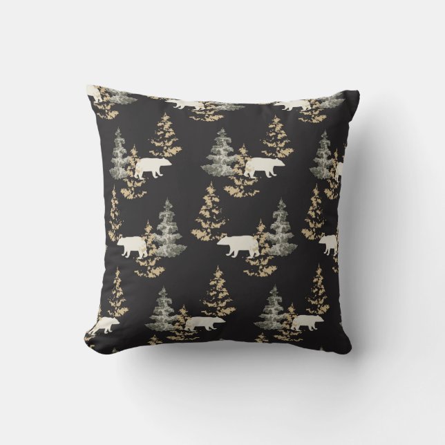 Cojín Decorativo árboles y osos con estampado (Anverso)