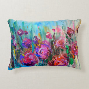 Cojín Decorativo Arbusto de flores de peones, pinturas modernas, ac