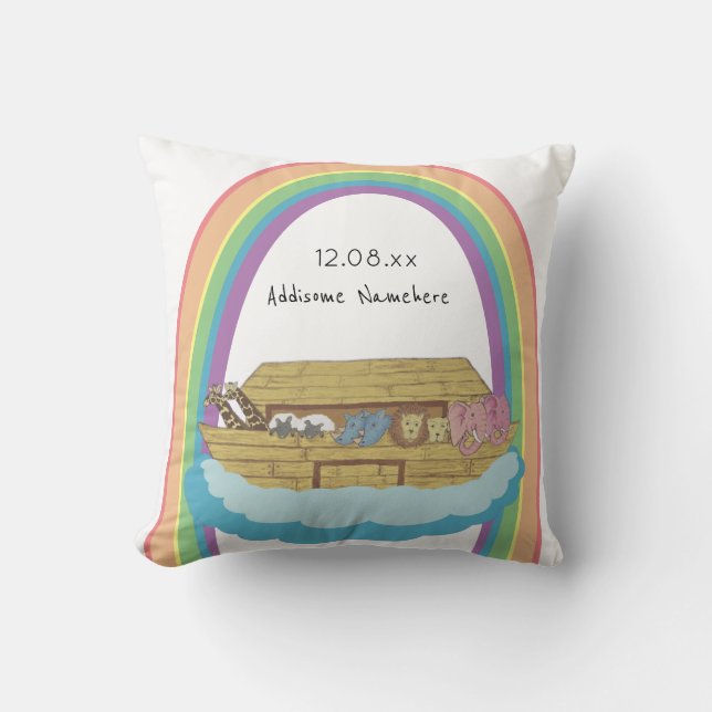 Cojín Decorativo Arca de Noé arcoíris retro lindo en blanco (Anverso)