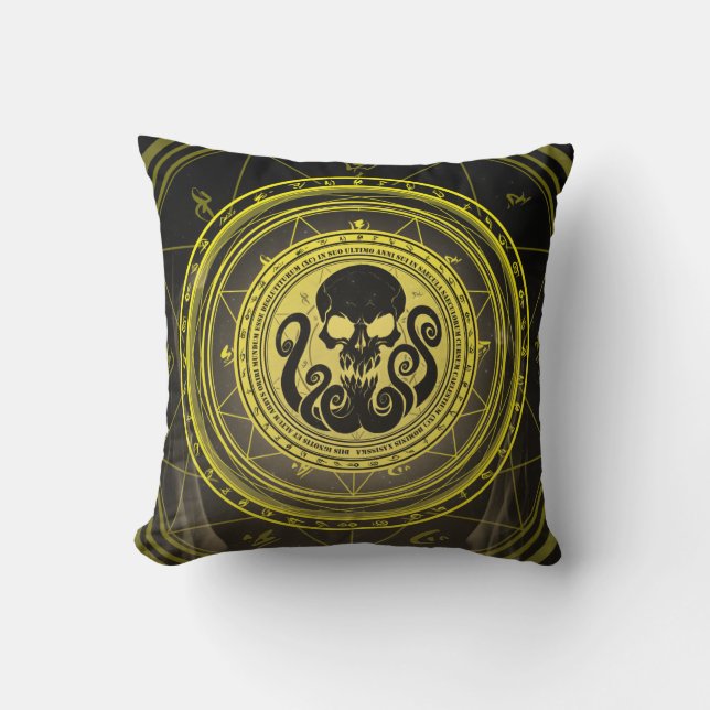 Cojín Decorativo Arcano Amarillo Temeroso De Skullthulhu (Anverso)