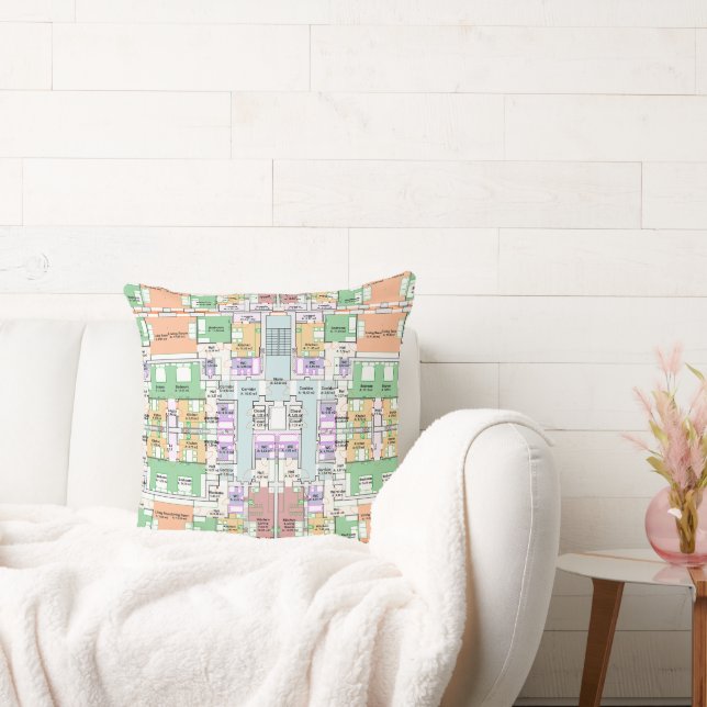 Cojín Decorativo Architectural Blueprint Pattern Throw Pillow (Sofá)