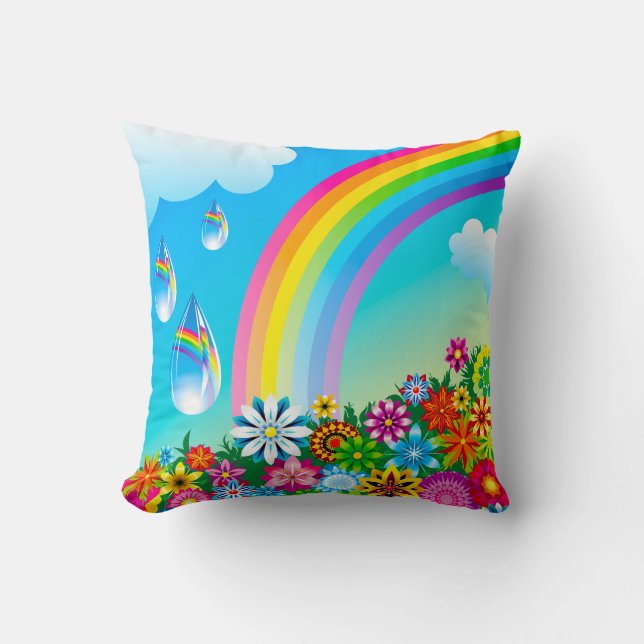 Cojín Decorativo Arco iris y flores (Anverso)