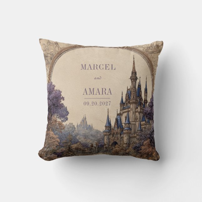 Cojín Decorativo Arco Vintage Castillo Azul Espira Púrpura Bosque (Anverso)